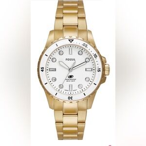 Fossil Gold-Tone Watch with White Dial